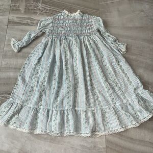 Polly Flinders Size 18 Months Long Sleeve Dress Blue Stripped Floral Lace
